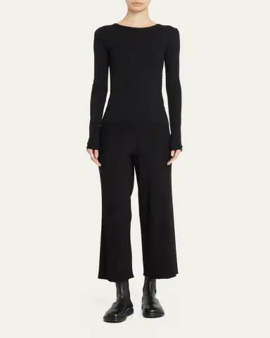 ÉTERNE Long-Sleeve Fitted Crewneck Top | Thumbnail 2