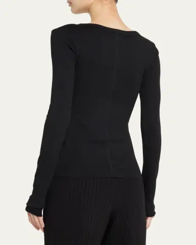 ÉTERNE Long-Sleeve Fitted Crewneck Top | Thumbnail 3