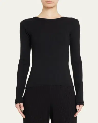 ÉTERNE Long-Sleeve Fitted Crewneck Top | Thumbnail 4