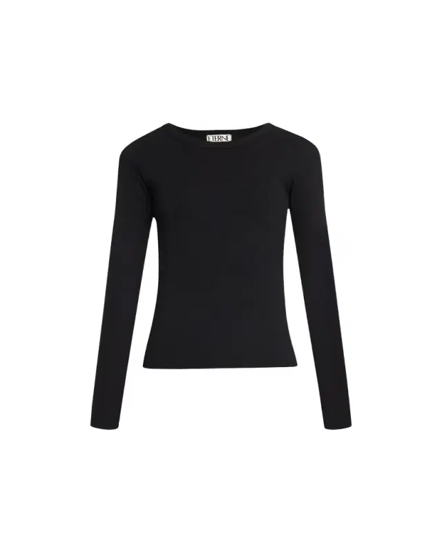 Eterne Long-Sleeve Fitted Crewneck Top