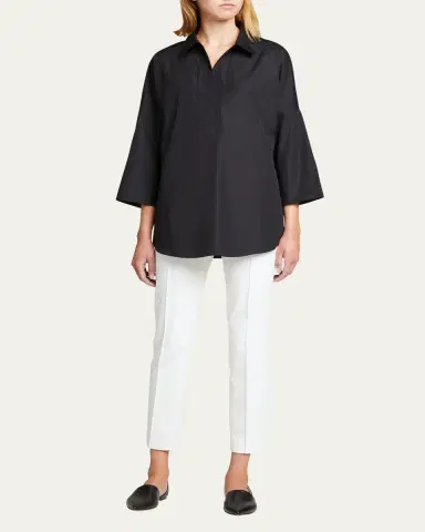 Akris punto Kimono-Sleeve Split-Neck Blouse | Thumbnail 2