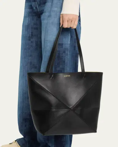 Loewe Puzzle Fold Medium Tote Bag in Shiny Leather | Thumbnail 2