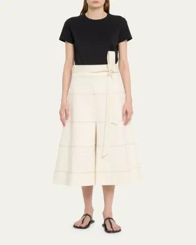 Tanya Taylor Hudson High-Waist Belted Denim Midi Skirt | Thumbnail 2
