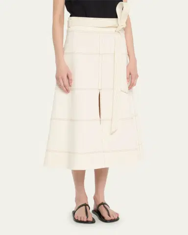 Tanya Taylor Hudson High-Waist Belted Denim Midi Skirt | Thumbnail 4