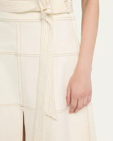 Tanya Taylor Hudson High-Waist Belted Denim Midi Skirt | Thumbnail 5