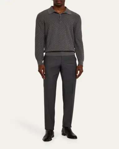 Cesare Attolini Men's Super 150's Wool Flat-Front Trousers | Thumbnail 2