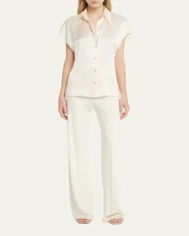 Vince Cap-Sleeve Ruched-Back Silk Blouse | Thumbnail 2