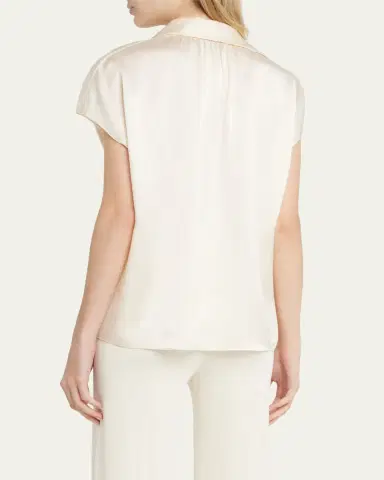 Vince Cap-Sleeve Ruched-Back Silk Blouse | Thumbnail 3