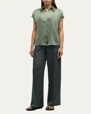 Vince Cap-Sleeve Ruched-Back Silk Blouse | Thumbnail 6