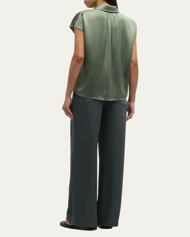 Vince Cap-Sleeve Ruched-Back Silk Blouse | Thumbnail 7