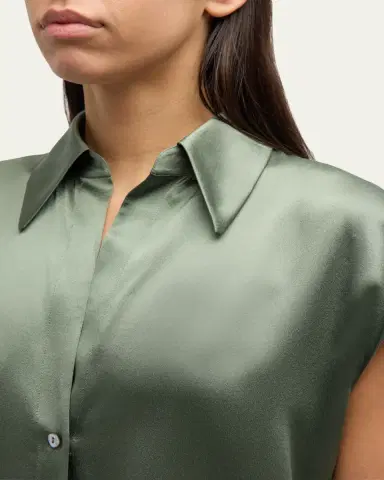 Vince Cap-Sleeve Ruched-Back Silk Blouse | Thumbnail 9