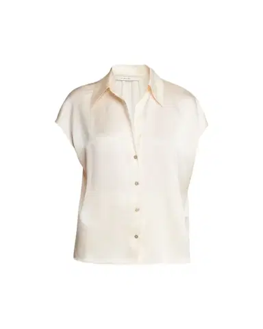 Vince Cap-Sleeve Ruched-Back Silk Blouse | Thumbnail 1