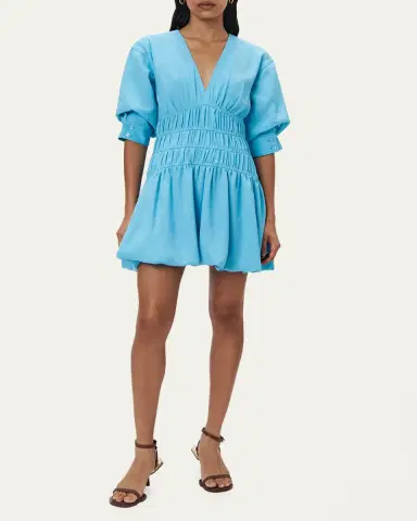 Simkhai Diem Gauze Short-Sleeve Mini Bubble Dress | Thumbnail 2