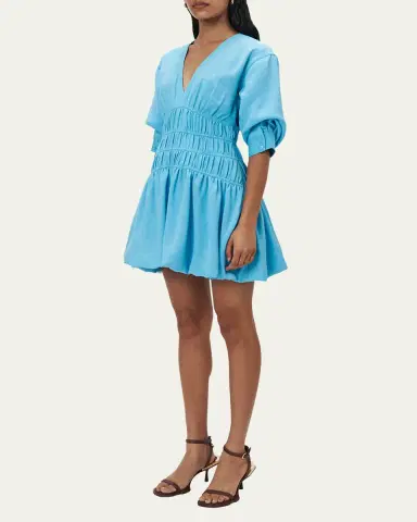 Simkhai Diem Gauze Short-Sleeve Mini Bubble Dress | Thumbnail 4