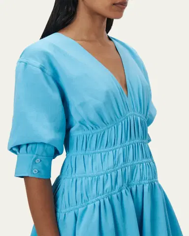 Simkhai Diem Gauze Short-Sleeve Mini Bubble Dress | Thumbnail 5