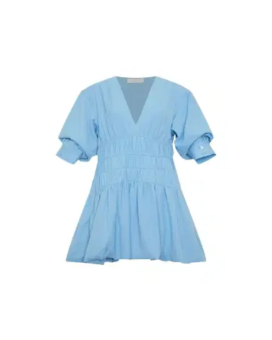 Simkhai Diem Gauze Short-Sleeve Mini Bubble Dress | Thumbnail 1