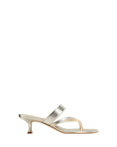 Manolo Blahnik Susa Metallic Crisscross Mule Sandals | Thumbnail 1