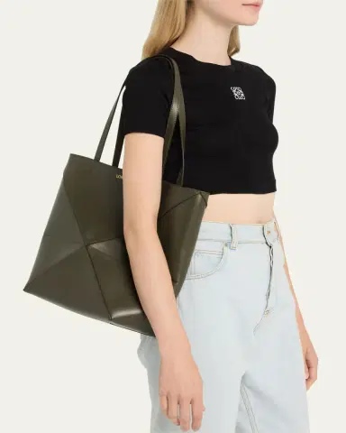 Loewe Puzzle Fold Medium Tote Bag in Shiny Leather | Thumbnail 2
