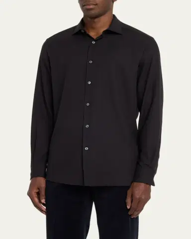 Zegna Men's Cashco Cashmere-Cotton Sport Shirt | Thumbnail 4 Zegna Men's Cashco Cashmere-Cotton Sport Shirt | Thumbnail 4