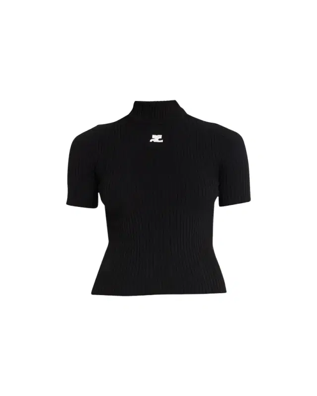 Courreges Mock-Neck Short-Sleeve Rib Pullover