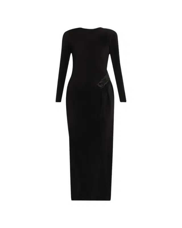 Giorgio Armani Plisse Jersey Gown with Beaded Hip Detail