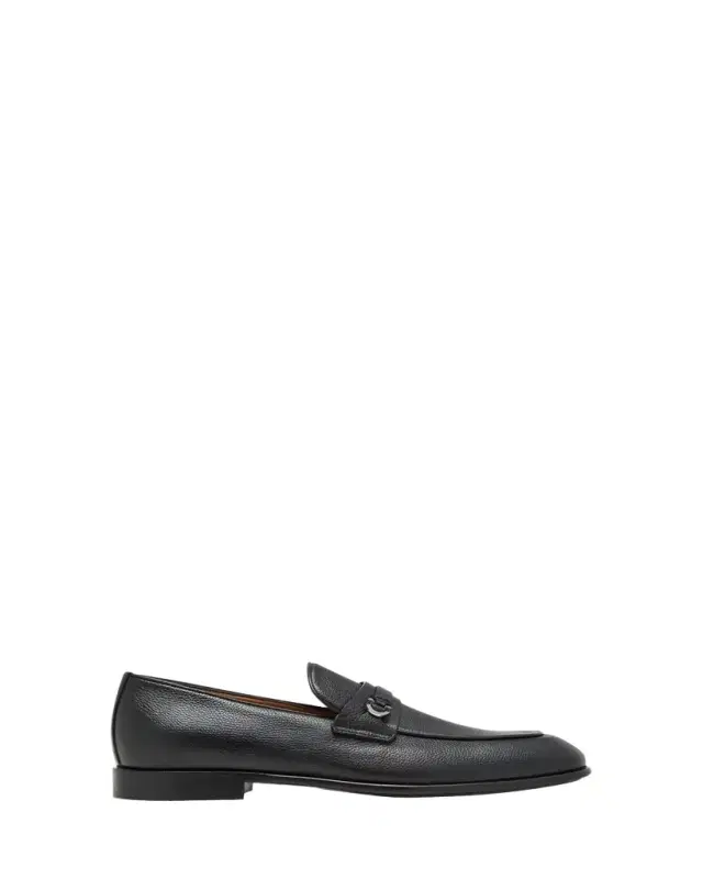 Ferragamo Men's Desio Gancio Ornament Grained Leather Penny Loafers