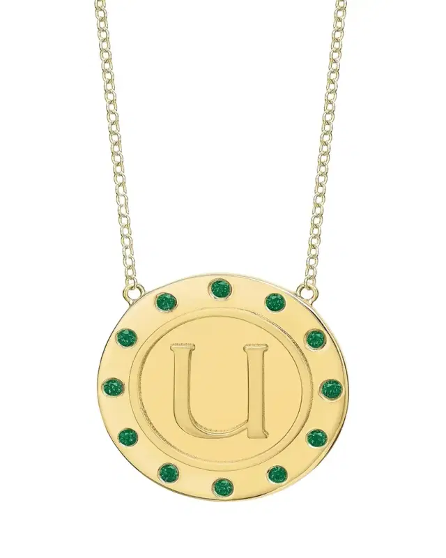 Tracee Nichols 14K Gold Initial Token Necklace with Emeralds