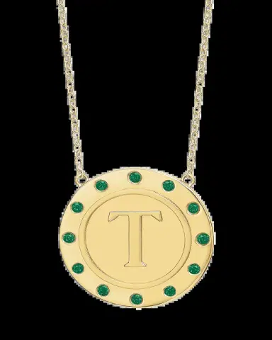 Tracee Nichols 14K Gold Initial Token Necklace with Emeralds | Thumbnail 2