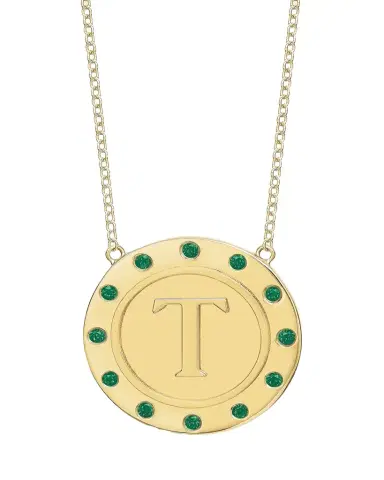 Tracee Nichols 14K Gold Initial Token Necklace with Emeralds | Thumbnail 1