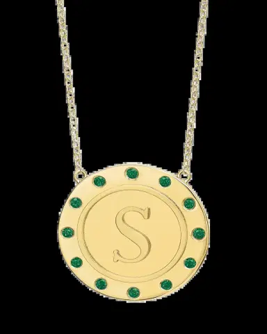 Tracee Nichols 14K Gold Initial Token Necklace with Emeralds | Thumbnail 2