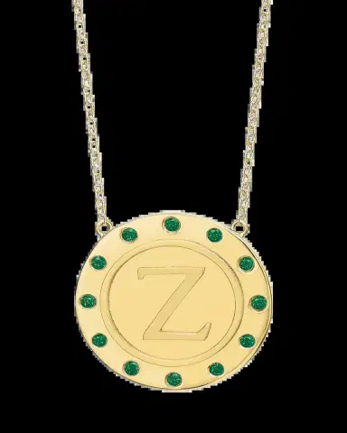 Tracee Nichols 14K Gold Initial Token Necklace with Emeralds | Thumbnail 2