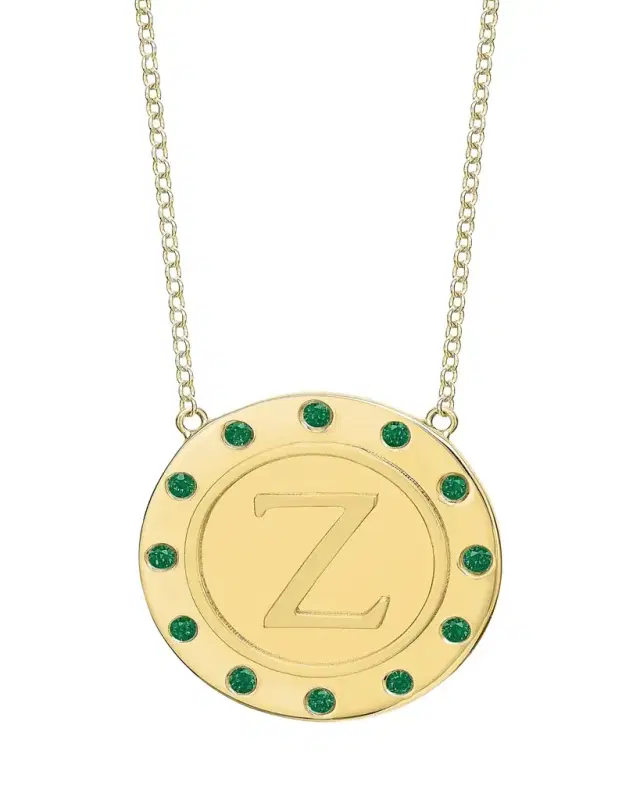 Tracee Nichols 14K Gold Initial Token Necklace with Emeralds