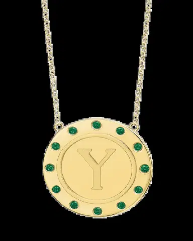 Tracee Nichols 14K Gold Initial Token Necklace with Emeralds | Thumbnail 2