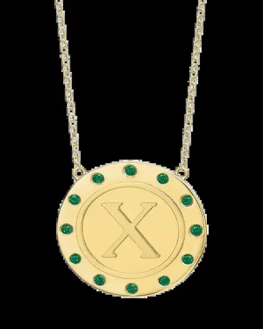 Tracee Nichols 14K Gold Initial Token Necklace with Emeralds | Thumbnail 2