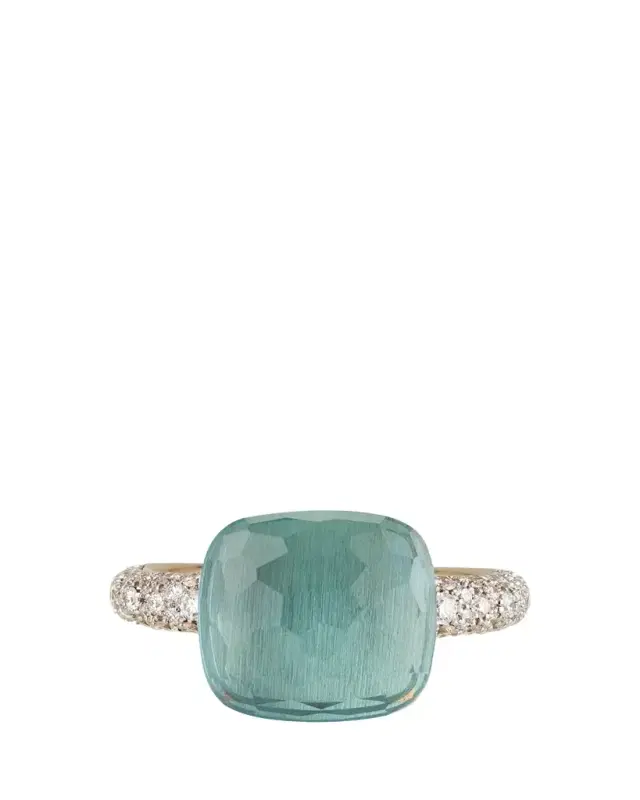 Pomellato 18K White Gold Nudo Maxi Sky Blue Topaz Diamond Ring