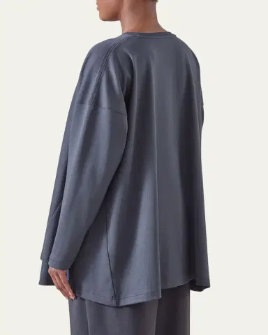 Eskandar Side Panelled Round Neck Long Sleeve T-Shirt (Mid Plus Length) | Thumbnail 3 Eskandar Side Panelled Round Neck Long Sleeve T-Shirt (Mid Plus Length) | Thumbnail 3