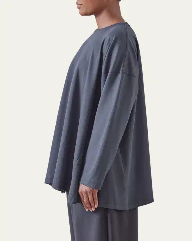 Eskandar Side Panelled Round Neck Long Sleeve T-Shirt (Mid Plus Length) | Thumbnail 4 Eskandar Side Panelled Round Neck Long Sleeve T-Shirt (Mid Plus Length) | Thumbnail 4