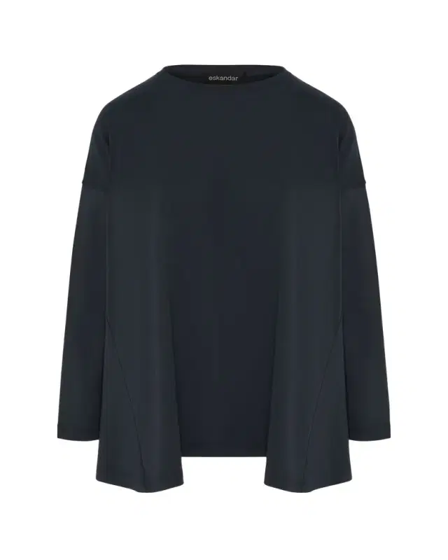 Eskandar Side Panelled Round Neck Long Sleeve T-Shirt (Mid Plus Length)