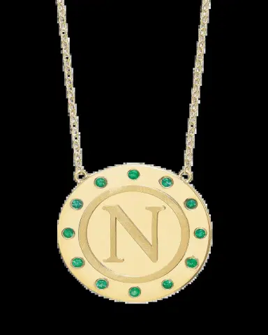 Tracee Nichols 14K Gold Initial Token Necklace with Emeralds | Thumbnail 2