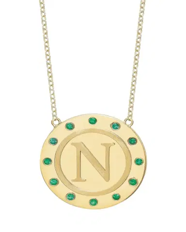 Tracee Nichols 14K Gold Initial Token Necklace with Emeralds | Thumbnail 1
