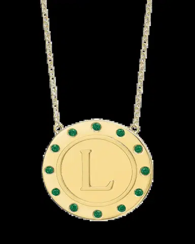 Tracee Nichols 14K Gold Initial Token Necklace with Emeralds | Thumbnail 2