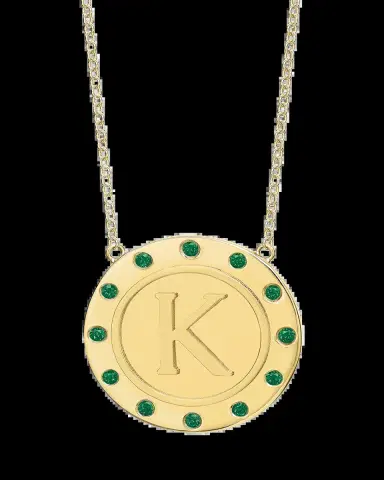 Tracee Nichols 14K Gold Initial Token Necklace with Emeralds | Thumbnail 2