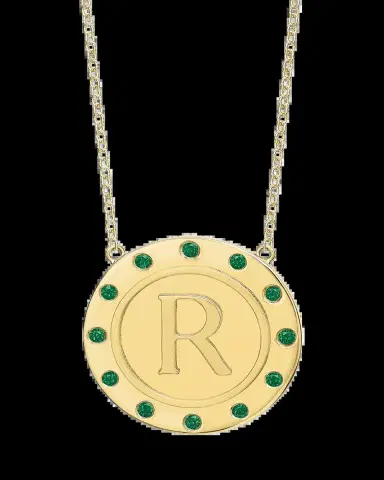 Tracee Nichols 14K Gold Initial Token Necklace with Emeralds | Thumbnail 2