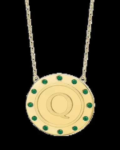 Tracee Nichols 14K Gold Initial Token Necklace with Emeralds | Thumbnail 2