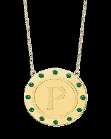 Tracee Nichols 14K Gold Initial Token Necklace with Emeralds | Thumbnail 2