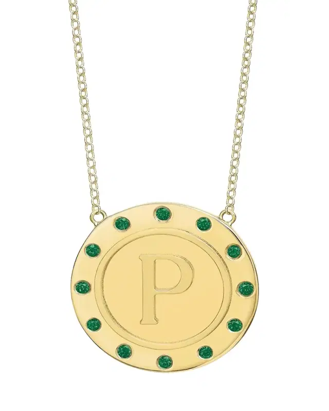 Tracee Nichols 14K Gold Initial Token Necklace with Emeralds
