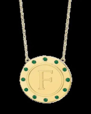 Tracee Nichols 14K Gold Initial Token Necklace with Emeralds | Thumbnail 2