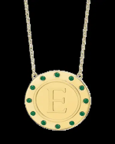 Tracee Nichols 14K Gold Initial Token Necklace with Emeralds | Thumbnail 2