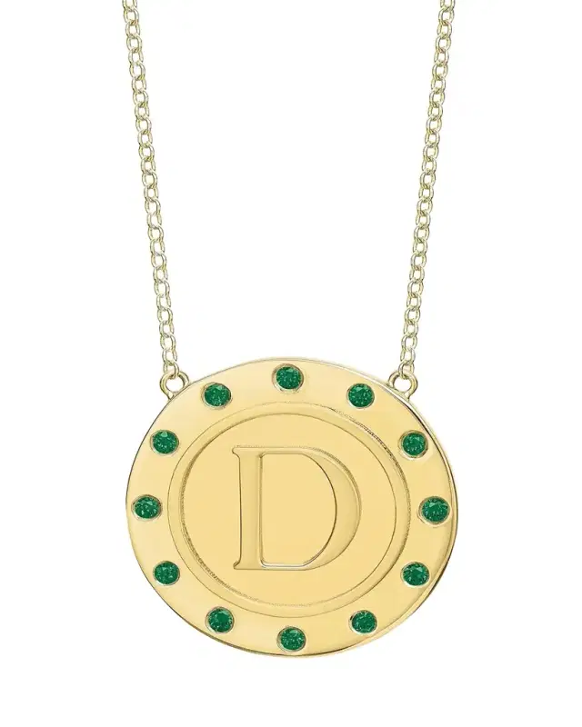 Tracee Nichols 14K Gold Initial Token Necklace with Emeralds