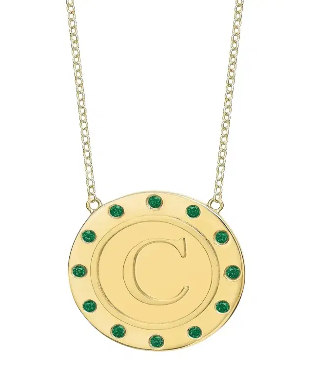 Tracee Nichols 14K Gold Initial Token Necklace with Emeralds
